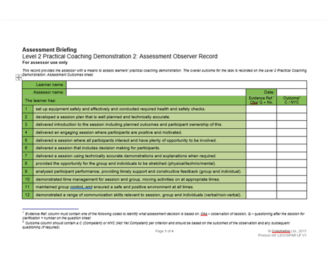 Observation Checklist