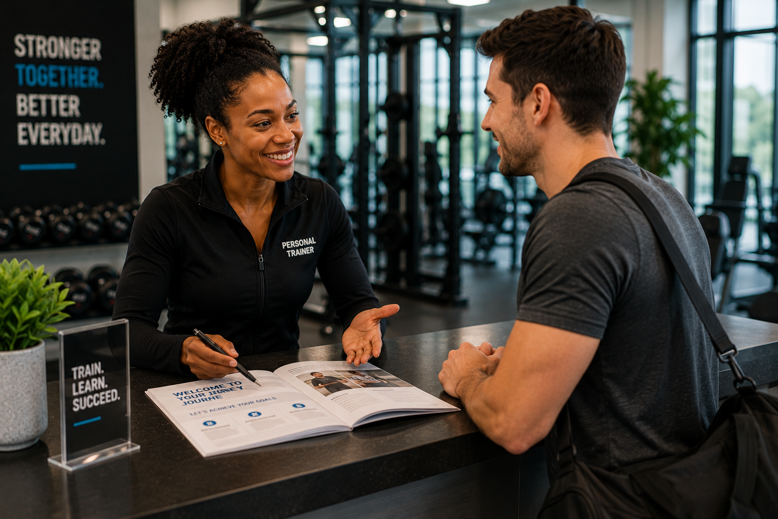 Personal trainer preparing for work with a client